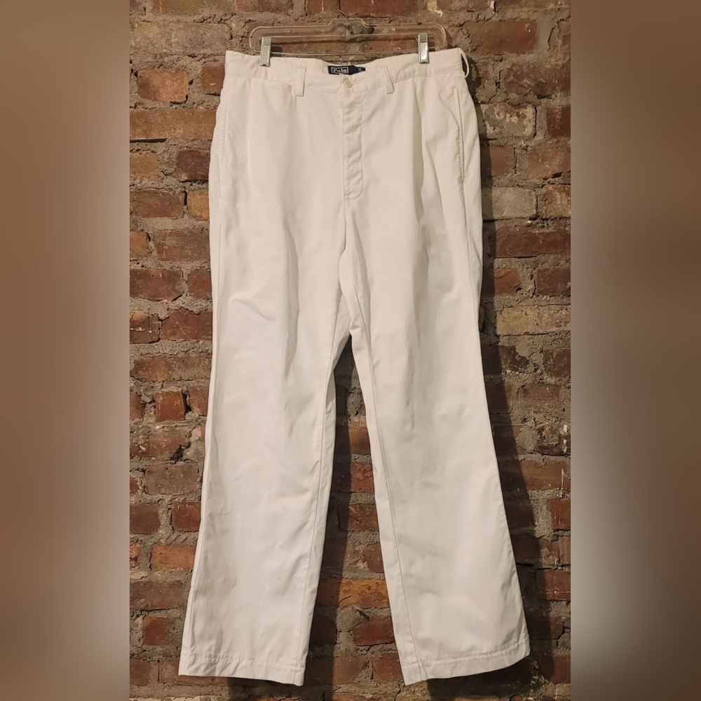 POLO RALPH LAUREN WIDE LEG SAILOR MILITARY OPTIC WHITE COTTON TWILL PANTS CHINO